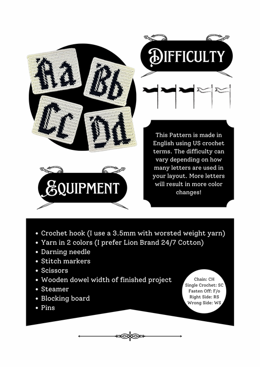Ye Olde Font Alphabet Crochet Tapestry Pattern